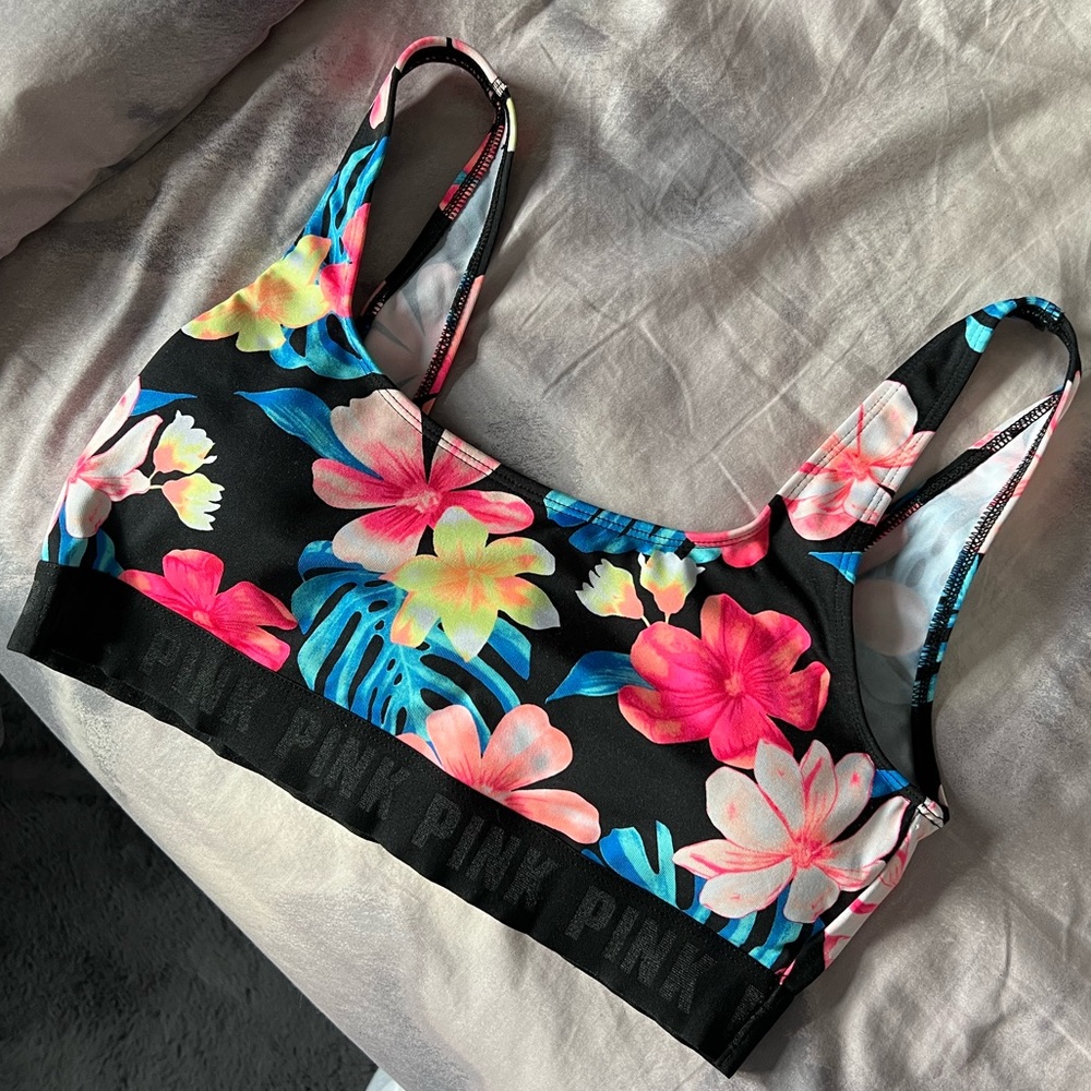 FLORAL VS PINK SPORTS BRA
